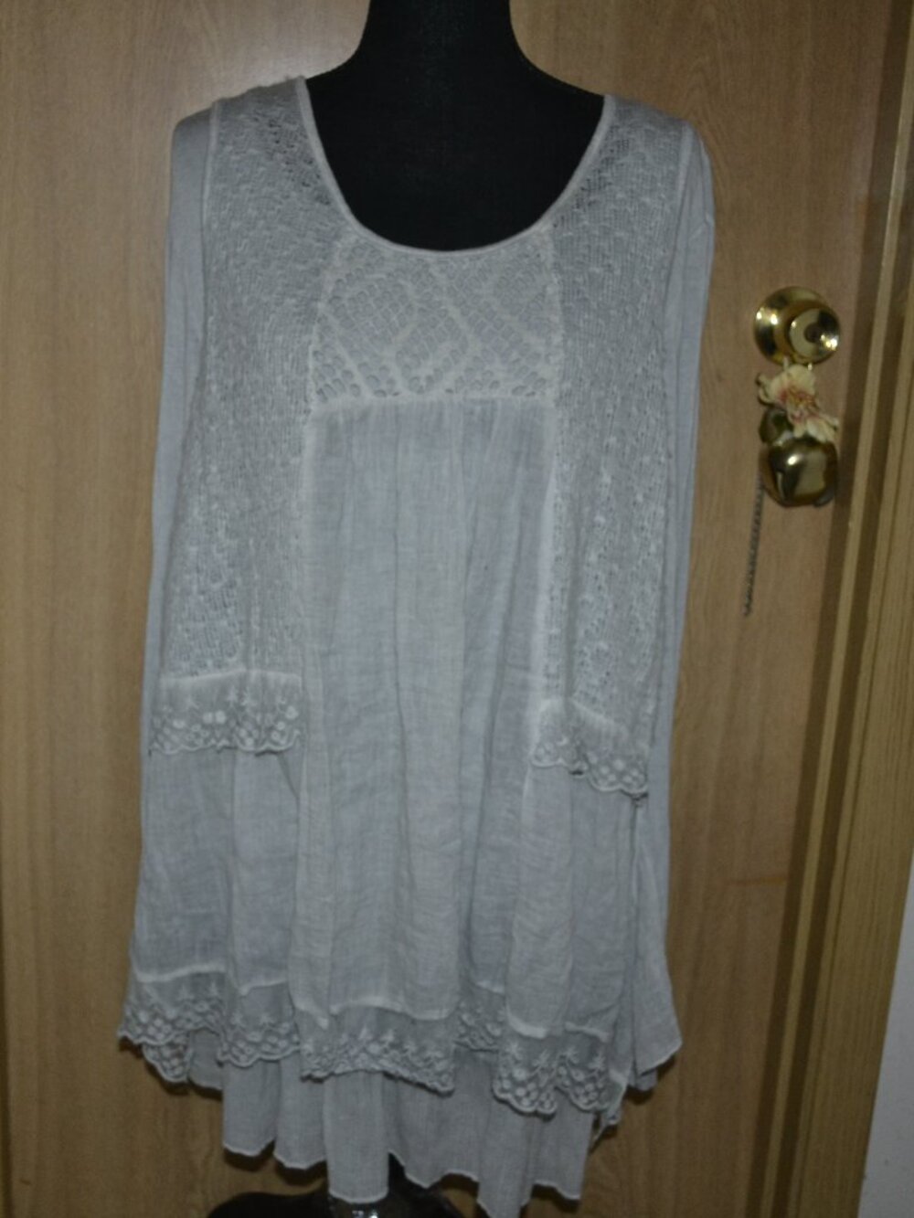 Fantazia 2 Piece Layered Lagenlook Flowy Detailed Feminine Long Sleeve Gray Top